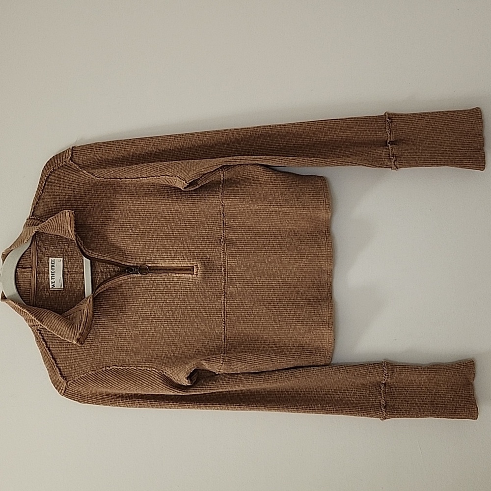 We The Free Ribbed Knit Pullover Half Zip Mock Neck Top Size Large - Picture 7 of 16